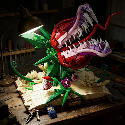 Piranha Plant Building Set for Adults Horror Shop of Cannibal Little Flower Model with Openable Mouth &amp Magic Base Book Gift for Tv Film Fans