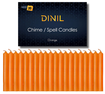 Dinil – Set of 20 Orange Spell & Chime Candles – Premium Mini Taper Candles for Rituals, Prayer, Birthdays, Meditation, Altar, Spells, Chime Candles - 4 Inch Tall, Unscented (Orange)