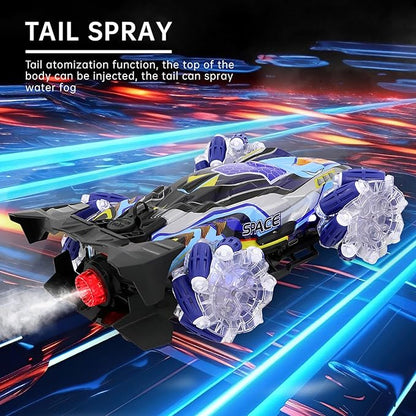 Gesture Sensing RC Stunt Car with Lights &amp Music Hand Gesture Remote Control Toy with 360° Spins Mist Spray (Blue)
