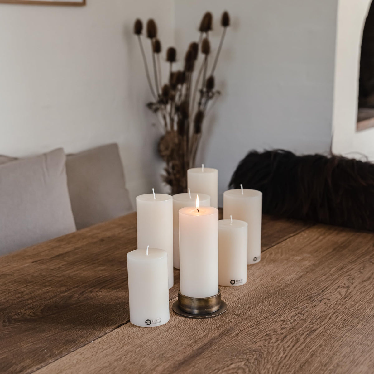 Pillar Candles, Handmade in Europe, 4 Pack – RSPO Certified, Dripless & Smokeless Velas, Long Burning Candles 70 Hours per Large Candle, Unscented Candle Set (4 pcs, Ø 2.8 in x H 4.7 in, Off-White)