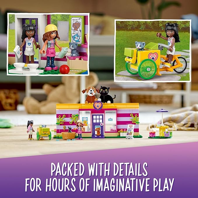 LEGO Friends Pet Adoption Café 41699 Building Toy - Collectible Animal Rescue Set with Olivia &amp Priyanka Mini-Dolls Cat &amp Dog Figures Creative Toys for Boys Girls and Kids Ages 6+