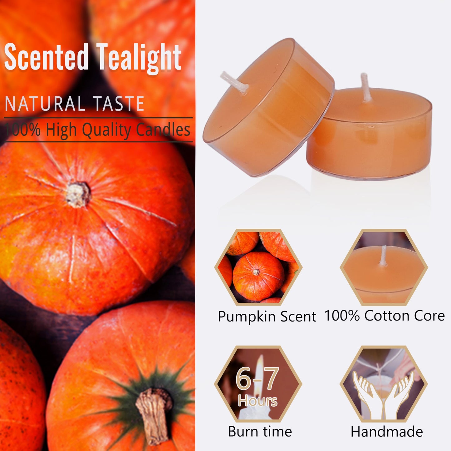 Terracotta Tea Candles Tea Lights Smokeless Pumpkin Scent Tealight Candles Handmade Tealights Set of 24 Long Burning for Wedding Meditation Dinner Home Decor