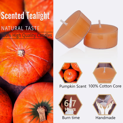 Terracotta Tea Candles Tea Lights Smokeless Pumpkin Scent Tealight Candles Handmade Tealights Set of 24 Long Burning for Wedding Meditation Dinner Home Decor