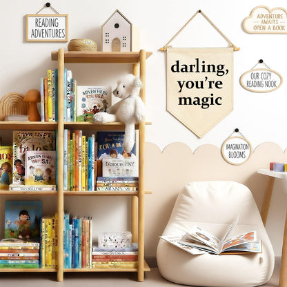 Darling You're Magic - Canvas Hanging Pennant Flag Banner Wall Sign Decor Gift for Nursery Baby Kids Girl Boy Teen Bedroom Playroom Decor- Birthday Christmas Gift