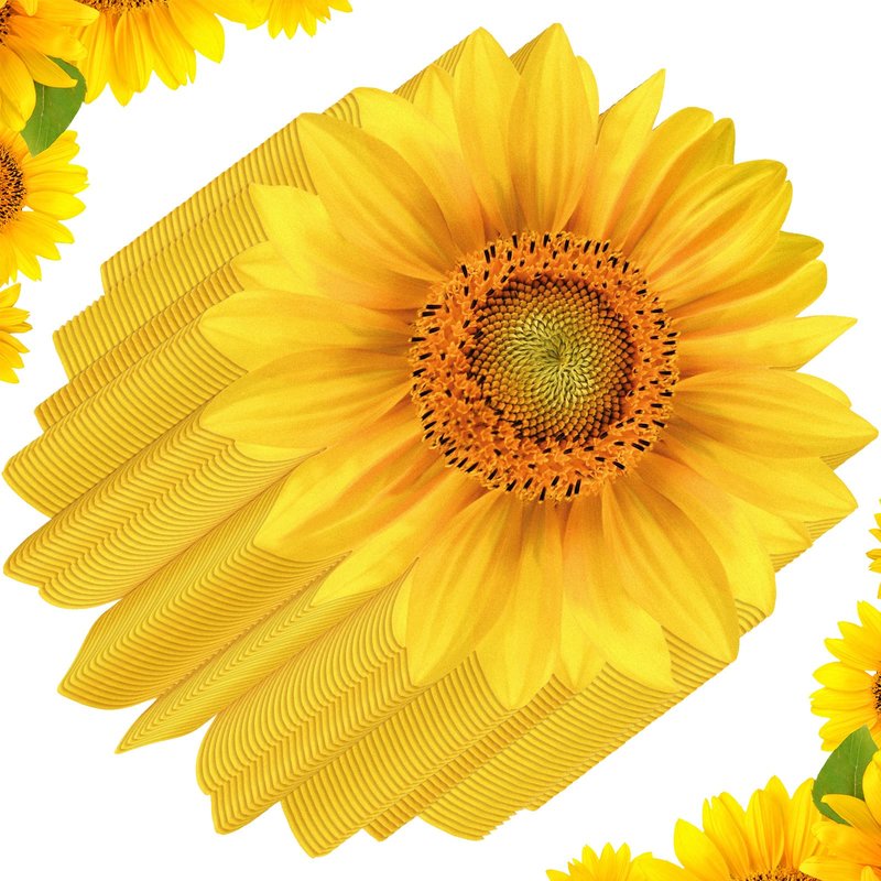 Teling 100 Packs Sunflower Paper Disposable Placemats 13 Inch Sunflower Summer Table Placemats for Bridal Baby Shower Birthday Party Supplies Decorations