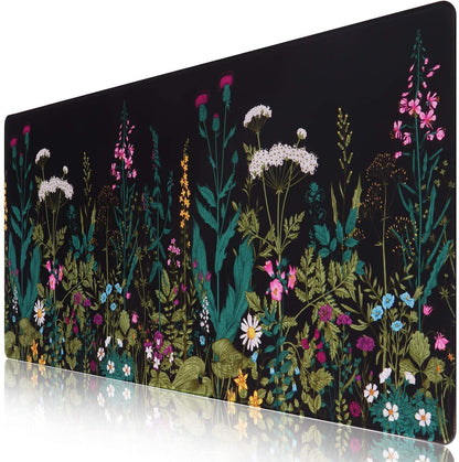 iCasso Desk Mat, Big Desk Pad, XXL Extended Gaming Mouse Pad, Large Mouse Pad for Desk Rubber Base Mousepad with Stitched Edges, Keyboard Mouse Mat for Work, Game, Office, Home - Weeds