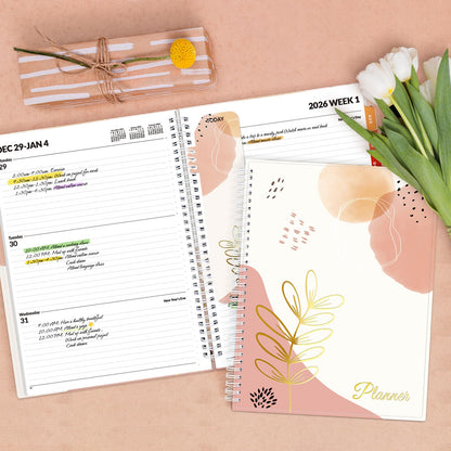 SUNEE 2026 Weekly and Monthly Planner - from January 2026 - December 2026, Daily Agenda Planner with Monthly Tab, Flexible Cover, Note Pages, Pockets, Bookmark, Spiral Binding, Pink Breeze, 8.5"x11"