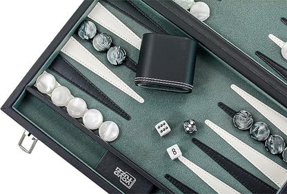 Backgammon Sets for Adults 15 Inches Backgammon Board Games for Adults Leather Backgammon Sets for Family &amp Travel Checkerboard Design Grey and Black