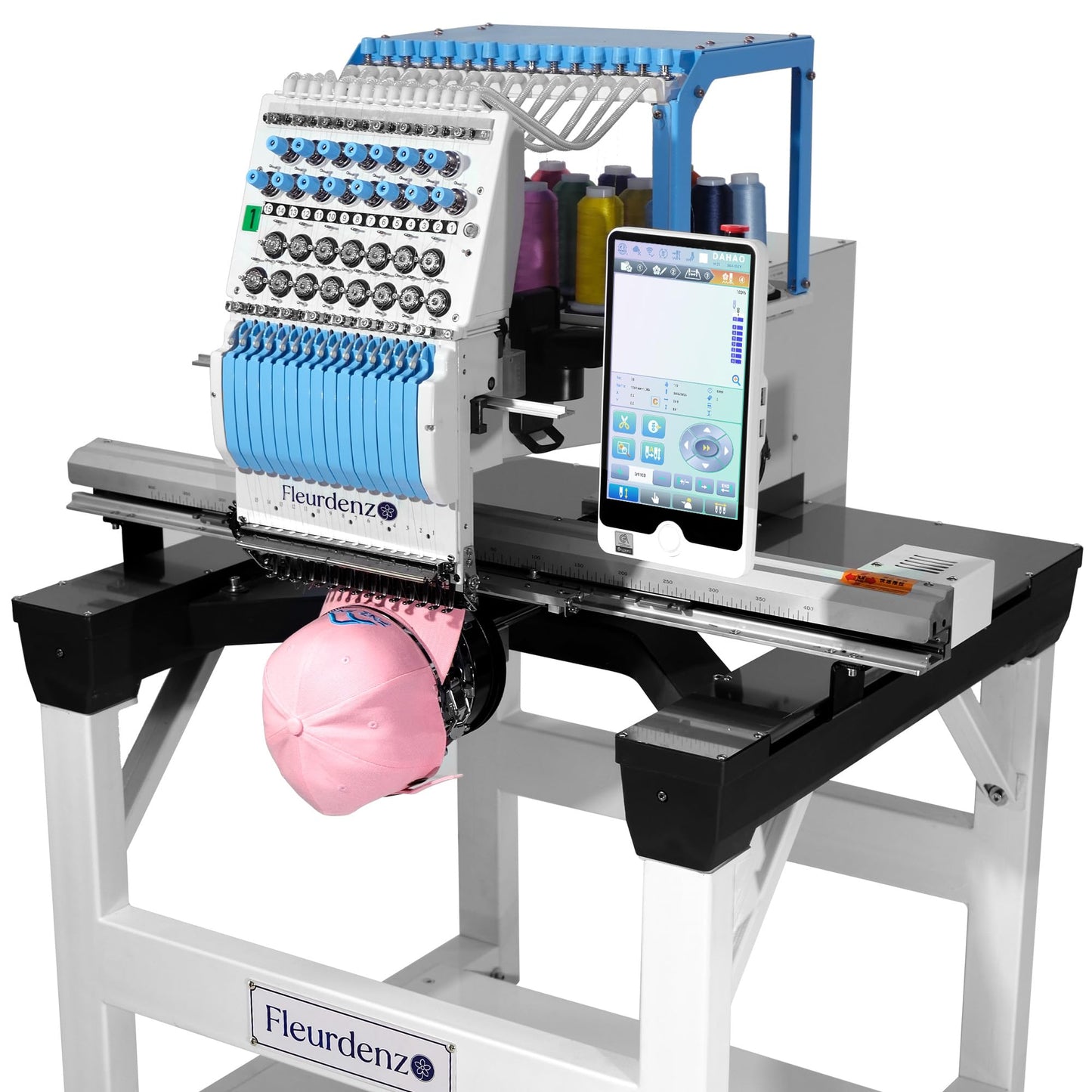 FLEURDENZ 15-Needle Commercial Embroidery Machine for Entrepreneurs, Growing Businesses, and Custom Apparel Brands, for Hats, Bags, 19.7" x 31.5" Large Area, 10" Touchscreen, Laser-Assisted Tracing