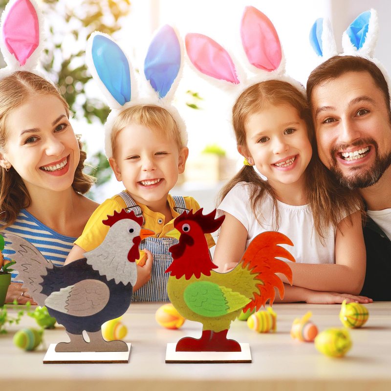 Vhxmaizxn 2pcs Easter Chicken Decoration for Home Farmhouse Rooster Decor Chicken Party Decoration Wooden Sign Wood Cutout Ornament Hen Craft Table Kitchen Garden Tiered Tray