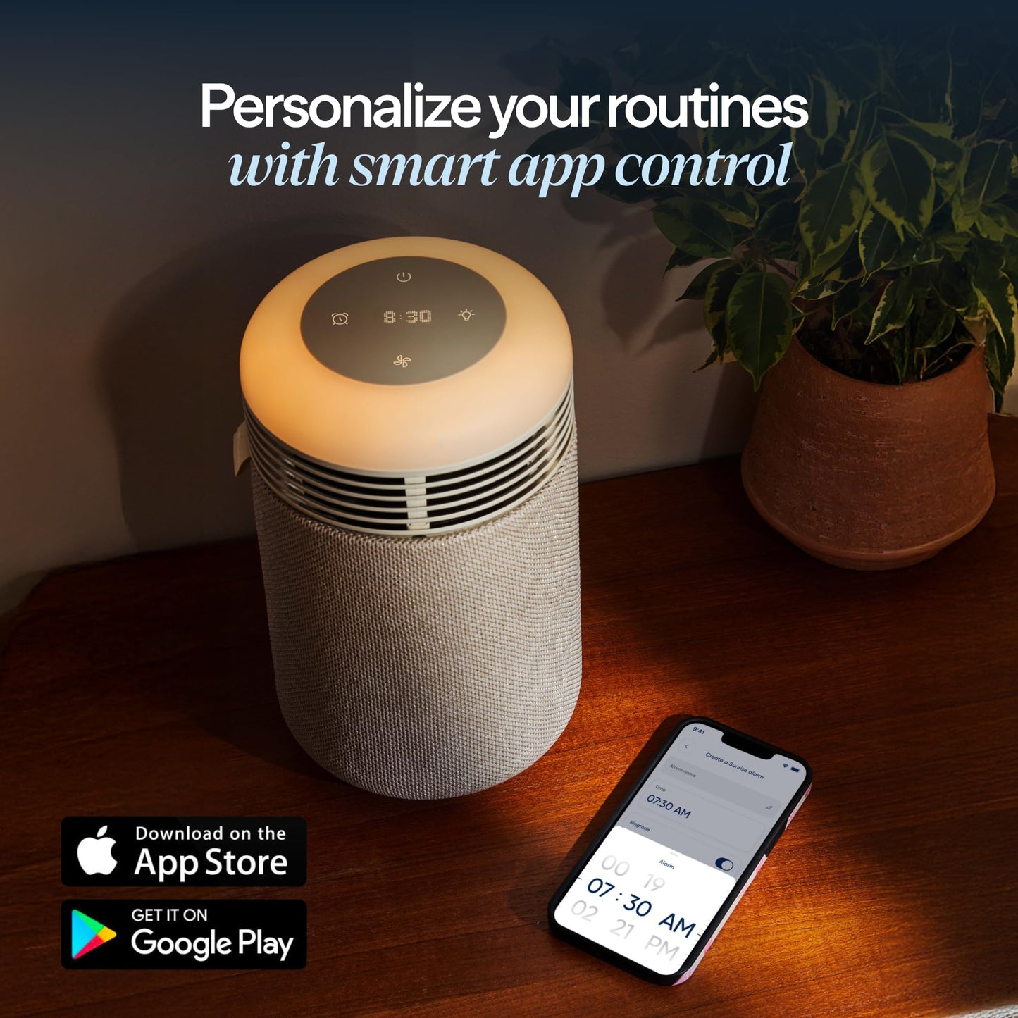 BLUEAIR Purifier for Bedroom - Mini Restful - Sunrise Clock with HEPASilent Filtration and Wake Up Light - Cleans Air and Supports Circadian Rhythm - USB-C and App Connectivity