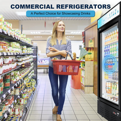 ECEVT 25.7'' W Commercial Refrigerators with Glass Door, 15 Cu.ft. Beverage Refrigerators Commercial Fridge Upright Display Cooler with Soft LED Light and Adjustable Shelves for Restaurant Stores