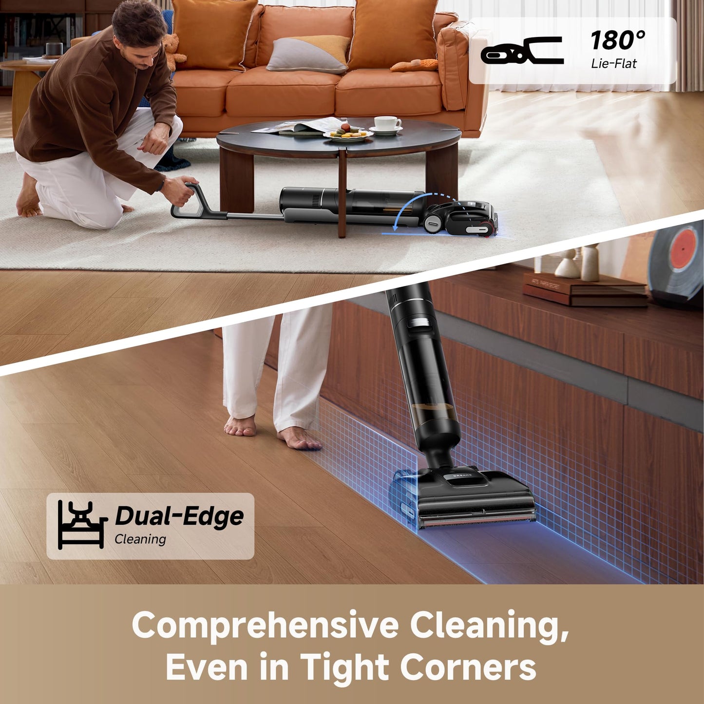 DREAME H15 Pro CarpetFlex Cordless Vacuum Mop, Wet Dry Vacuum Cleaner with Dual Brushes for Hard Floors & Carpet, Tangle-Free Hair-Cutting, 23kPa Suction, 180° Lie-Flat Floor Washer, 194°F Fast Drying