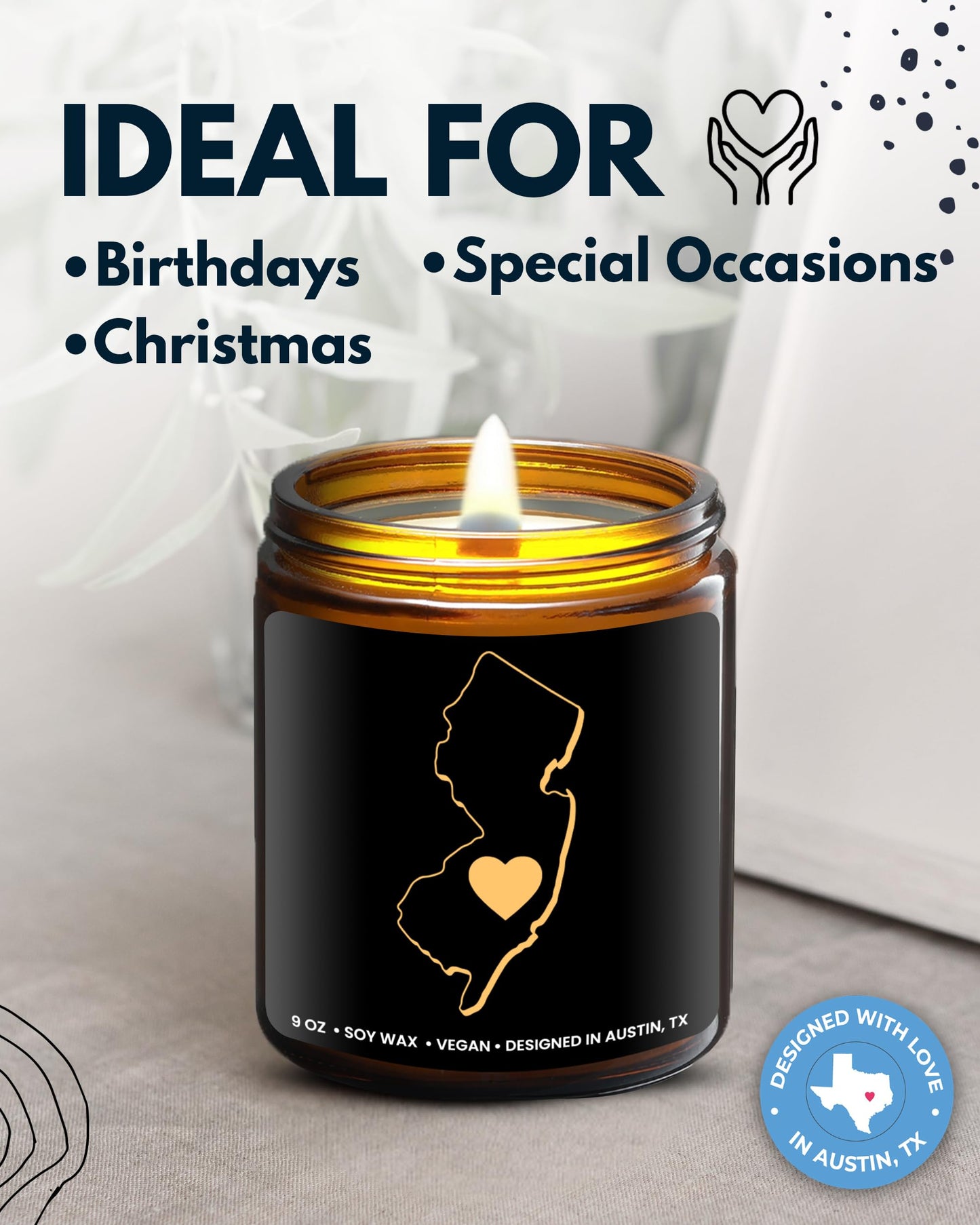 New Jersey Candle, Thoughtful New Jersey Themed Souvenir & Gifts for Men and Women, Unique State Gifts, Best Sentimental Gift for Moving Away, Ideal for Birthday, Christmas, Graduation, Gift Ready
