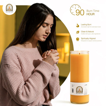 Alumenza 3 Pack Yellow 7 Day Candles in Glass Jar – Paraffin Wax, Clean Burning Unscented | Large & Tall Devotional Prayer Pillar Candles for Home, Memorial, Spells, Long Lasting