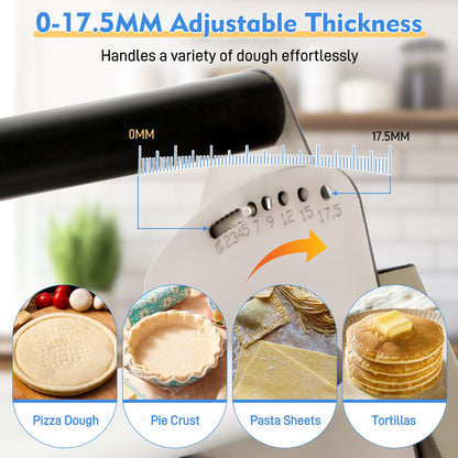 12" Folding Manual Dough Sheeter with 2 Rolling Boards, Adjustable Thickness Dough Rolling Machine, Compact Stainless Steel Dough Sheeter for Pizza, Pastry, Pasta, Fondant, Cookie Dough & Home Baking