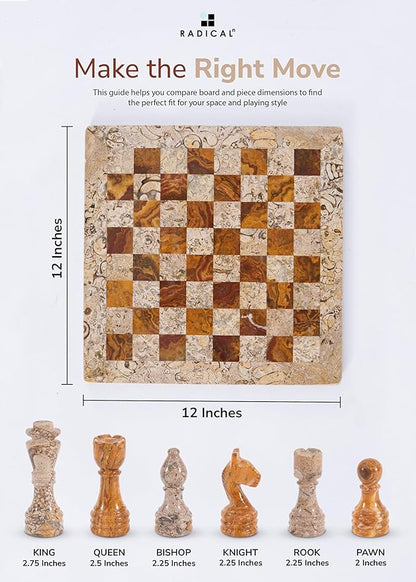 Radicaln Marble Chess Set 12'' Inches Coral and Red Handmade Classic Board Games for Adults Luxury Marble Chess Board &amp Pieces Modern Table Chess