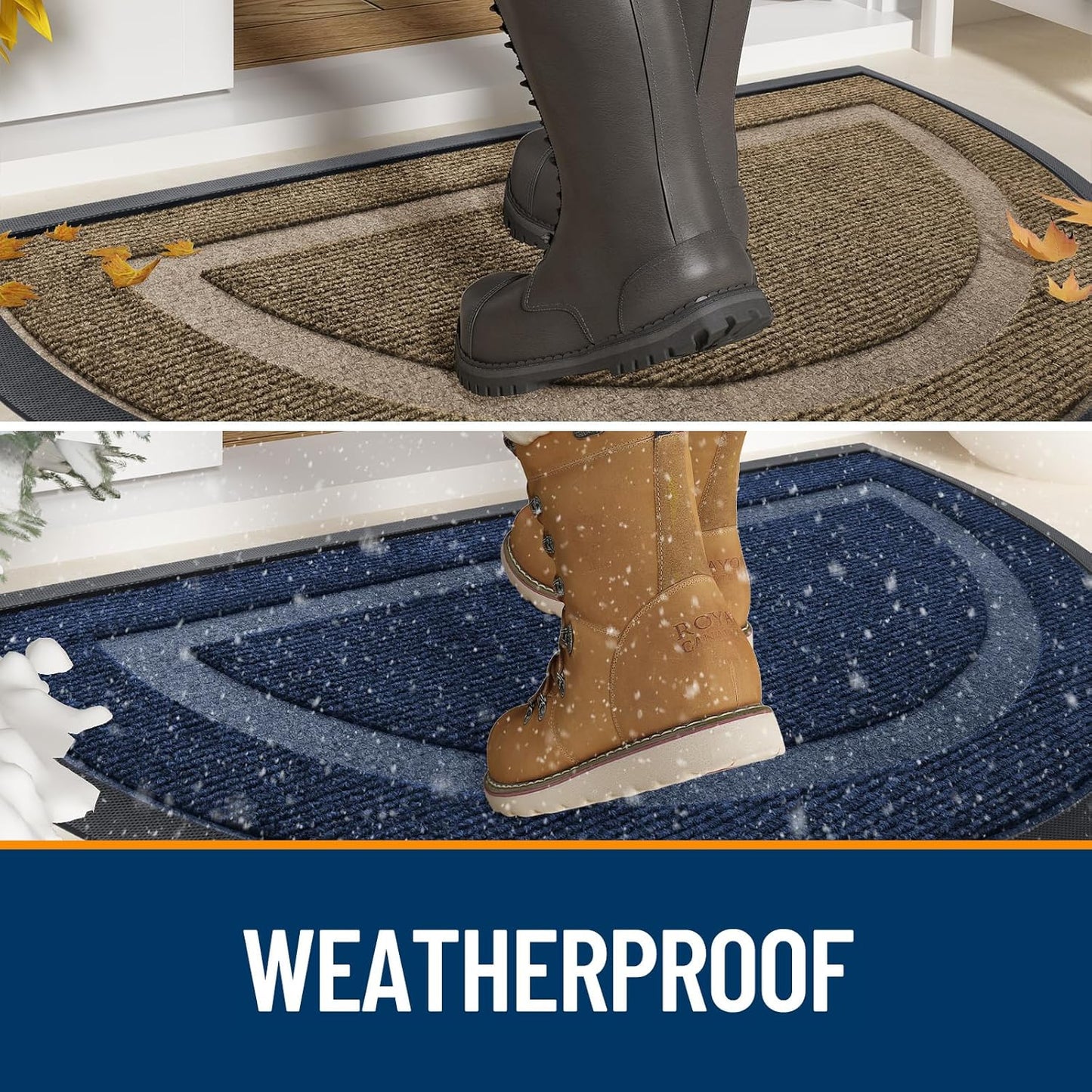 OLANLY Half Circle Door Mat - Waterproof All-Season Doormat for Indoor/Outdoor Use | 29.5x17, Blue