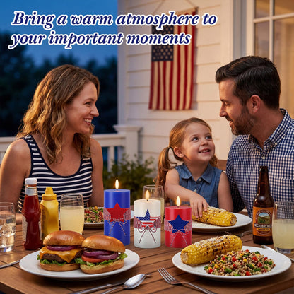 4th of July 4" 5" 6" Flameless Pillar Candles with Remote, Set of 3 Patriotic Red White Blue Battery Operated LED Candle with Star Felt, Independence Day Decorations for Home Party Table Fireplace