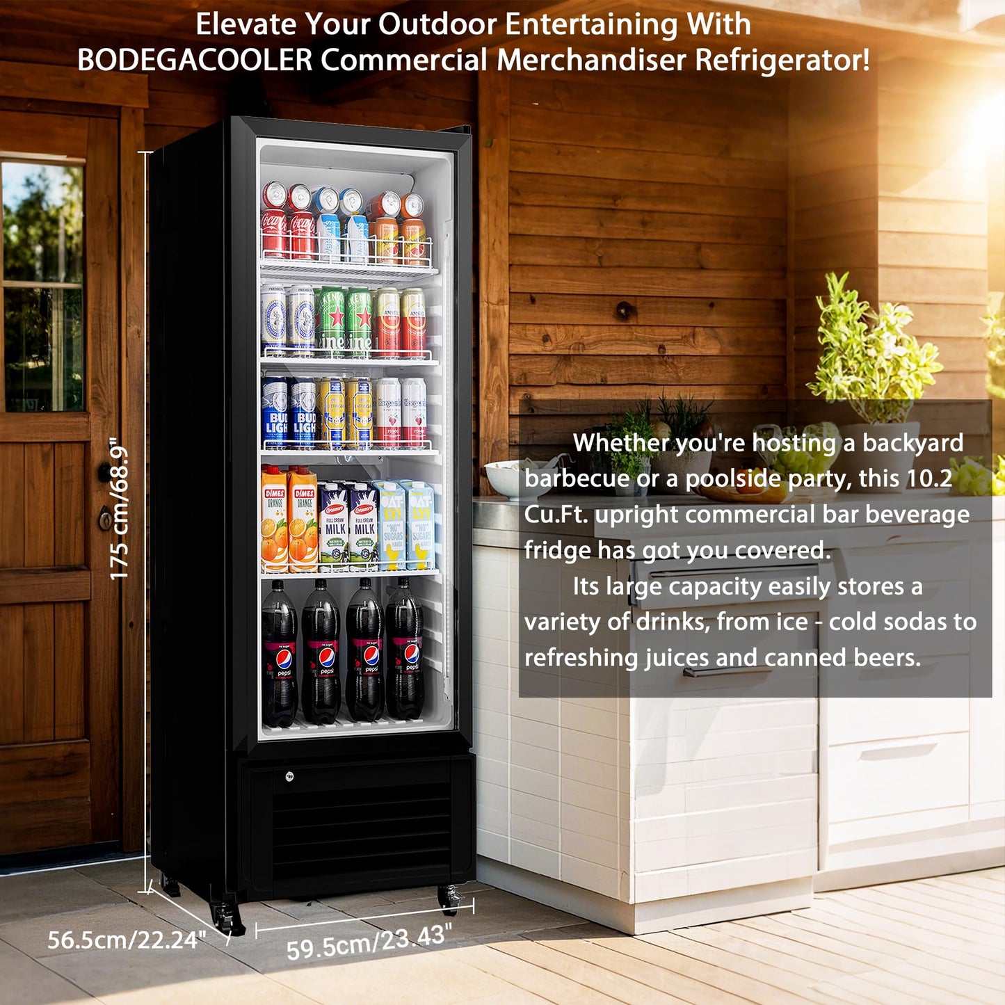 BODEGACOOLER Commercial Beverage Refrigerator, 264 cans & 120 Bottles Display Fridge, Soft LED Light & Automatic Defrost, Commercial Merchandiser Refrigerators,For Office,Home,Garage,Gym,Shop,Man cave