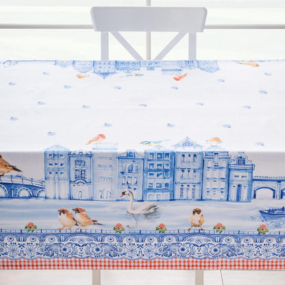 Maison d' Hermine Table Cloth Rectangle Table 100% Cotton 70 x 108 Inches Tablecloth Reusable Decorative for Dining Kitchen Room Farmhouse Home Gifts for Mothers Day Spring Summer - Amsterdam Canals
