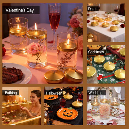 3 inch Floating Candles 36 Packs Gold Floating Candle for Centerpieces 8-9 Hours Floating Candles 3” Water Candles for Cylinder Vases, Pool, Wedding, Mother's Day