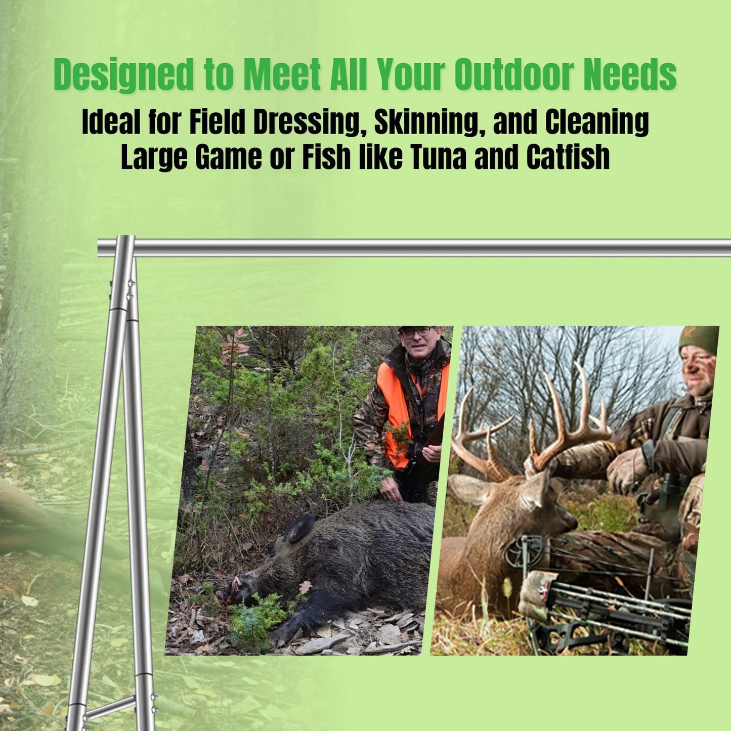 Deer Hanger for Skinning, Stainless Steel Deer Hanging Hoist with Winch & Gambrel, Game Hoist Rack for Deer, Elk, Bear, Hogs, Goat, Boar, Fish, Ideal for Hunting, Dressing, Processing - Heavy Duty