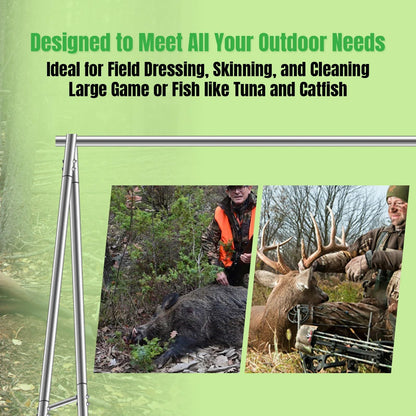 Deer Hanger for Skinning, Stainless Steel Deer Hanging Hoist with Winch & Gambrel, Game Hoist Rack for Deer, Elk, Bear, Hogs, Goat, Boar, Fish, Ideal for Hunting, Dressing, Processing - Heavy Duty