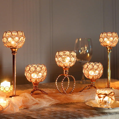 kolnlala Gold 5 Arm Metal Crystal Tea Light Candle Holder, Elegant Wedding Table Centerpiece, Christmas Wishing Bowl Candle Holder