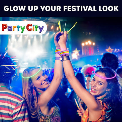 Party City 100 Glow Sticks Bulk Party Pack 8”– Neon Glow in the Dark Party Supplies, Glowsticks with Connectors Bracelets & Necklaces, Light Up Favors for Kids, Adults, Birthdays, Parties, Decorations