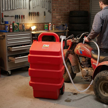 Weetron 16 Gallon Fuel Caddy with 3.8 GPM Fuel Transfer Pump,Portable Fuel Tank with 6.5 ft Extra Long Hose & 5 Can Adapters,12V DC/AA Battery Powered,Suitable for Gasoline,Diesel-Red