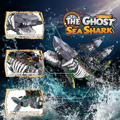 Mechanical Shark Ship Building Blocks Set The Ghost Sea Shark Pirate Ship Building Blocks SetsToys Gift for Kids Adult Collections Enthusiasts
