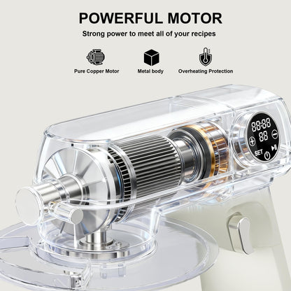 8.45 QT All Metal Stand Mixer,10 Speed Large Capacity Kitchen Mixer with Digital Timer & Tilt-Head, Electric Mixer with Whisk Dough Hook Mixing Beater for Baking,Cakes,Cookie,Bread,Salad (White)