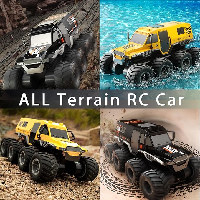 2 Battery 8WD Rc Cars for Boys Age 8-122.4G Off Road All Terrain Amphibious Rc Truckremote Control Boat Top Christmas Gifts 2025 for Kids-Black