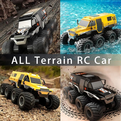 1:12 Large Amphibious Remote Control Car Monster Truck - 8WD All Terrain Waterproof RC Toy for Kids 7.4V High-Speed Remote Control Car for Boys Girls Ages 6-12 Perfect Birthday Gifts -Black