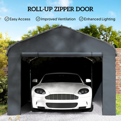 Outsunny Carport Replacement Sidewall Panels Set of 4 for 10' x 15' Carports, UPF50+ Waterproof PE Tarp Replacement Side Wall Cover with Zipper Door, Top Cover and Frame Not Included, Dark Gray