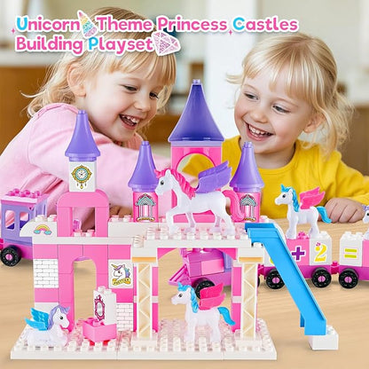 Classic Building Blocks for Toddlers - Compatible with Major Brands Unicorn Theme Princess Castle &amp Number Trains Classic Bricks Creative Educational Buildable Kits for Girls Boys Ages 3 4 5