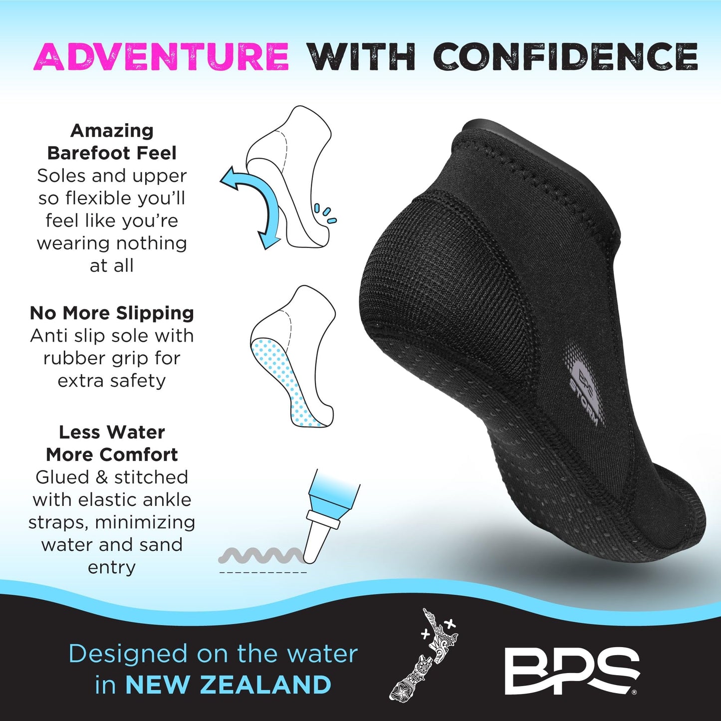 BPS Storm Neoprene Socks (Black/Lilac Logo V2, XS)
