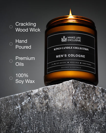 Scented Candles for Men | Men's Cologne, Amber Sandalwood Scent | Wooden Wick, Long Lasting, Masculine Scents | Natural Soy Jar Candle for Home, Bacehlor Pad Decor | The Perfect Mens Gift