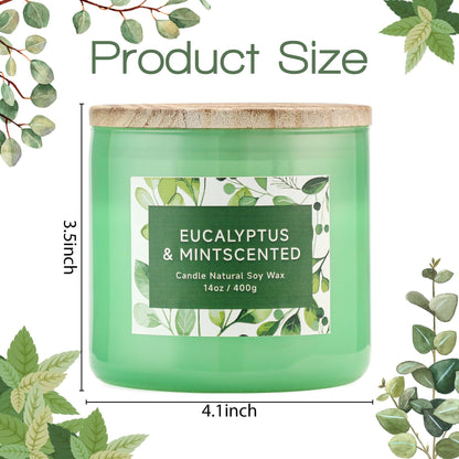 Eucalyptus & Mint Scented Candle - 3 Wicks 14 oz Soy Wax Candle, Christmas Relaxing Gift for Women and Men, Aromatherapy Candles for Stress Relief, Meditation, Yoga, SPA