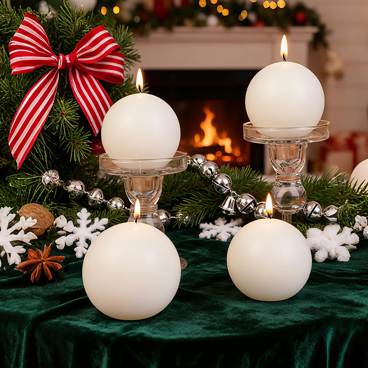 3 in Soy Ball Candles,4 Pack Hand-Poured Natural Soybean Wax Round Pillar Candles,Elegant White Candles-26H Long Burning Time,Dripless,Unscented,Smokeless Candles Dinner Table,for Wedding,Home Decor