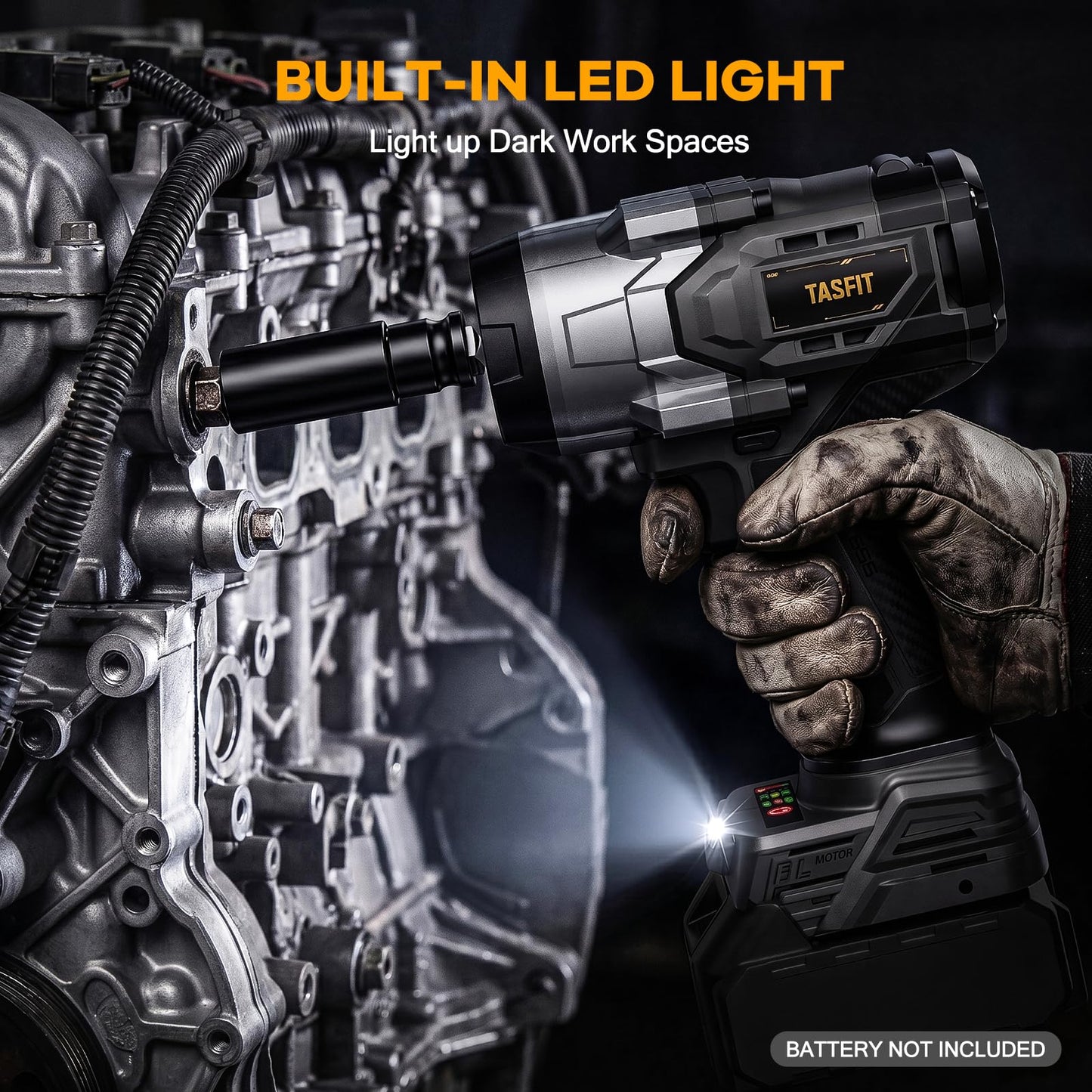 TASFIT Cordless Impact Wrench 1/2", Compatible with DeWalt 20V Battery, 1500N.m(1106Ft-Lbs) High Torque Brushless Electric Impact Gun with 3-Speed, Heavy Duty Impact Driver (Bare Tool & NO Battery)