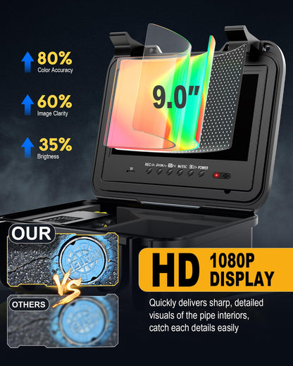 Anysun Self Leveling Sewer Camera with Locator, Distance Counter, 7MM Thicker Cable, 300Ft/91.5M Pipe Inspection Cameras with 9'' 1080P IPS Screen, IP68 Sewer Drain Cam with DVR Recorder & 32GB Card