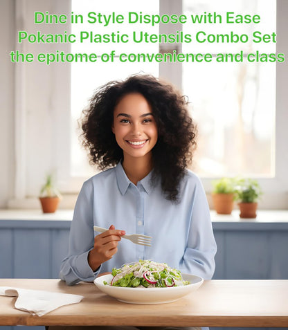 Pokanic Plastic Utensils x [125 Pack] Silverware Wrapped Combo Set Bulk Variety Pack Disposable Cutlery Party Supply Heavy Duty Forks, Spoons, Knives, Napkins, Salt Pepper (125 Pack, White - Set A)