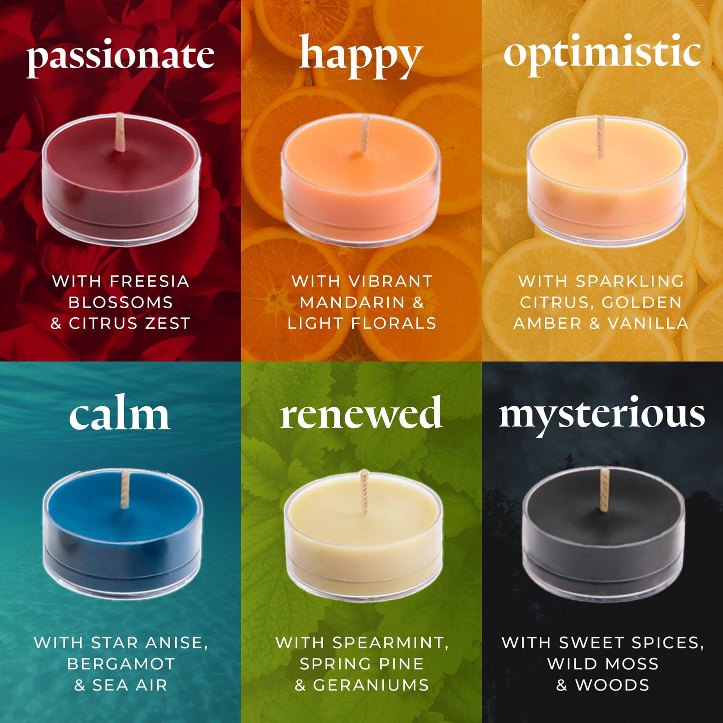 PartyLite Tea Lights Sampler, Passionate & Happy with Optimistic Scented Candles, Gift Set of 12, Aromatherapy with up to 4 to 6 Hours Burn Time, Ideal for Home Decor, Holiday Gifting and Celebration