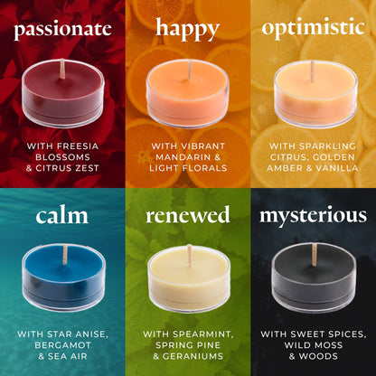PartyLite Tea Lights Sampler, Passionate & Happy with Optimistic Scented Candles, Gift Set of 12, Aromatherapy with up to 4 to 6 Hours Burn Time, Ideal for Home Decor, Holiday Gifting and Celebration