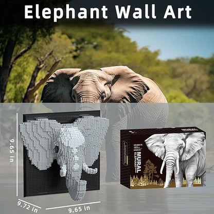 3D Wall Art Elephant Building Block Sets - Cute Animal Micro Mini Building Bricks Kit Creative Ideals Toy for Adult Collectible Architecture Decoration Party Favor for 14+ Adult 1625PCS (Elephant)