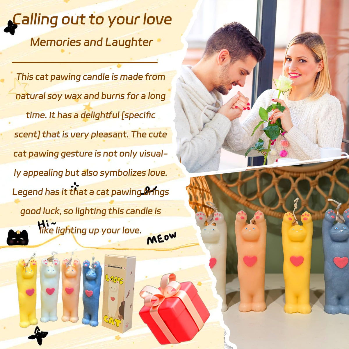 4 Pack Cute Cat Candle Set, Aroma Soy Wax Decorative Candle, Handcrafted Natural Scented Aesthetic Candle Set for Table Photo Prop Birthday Gift, Prefect for Meditation Stress Relief Mood Boosting