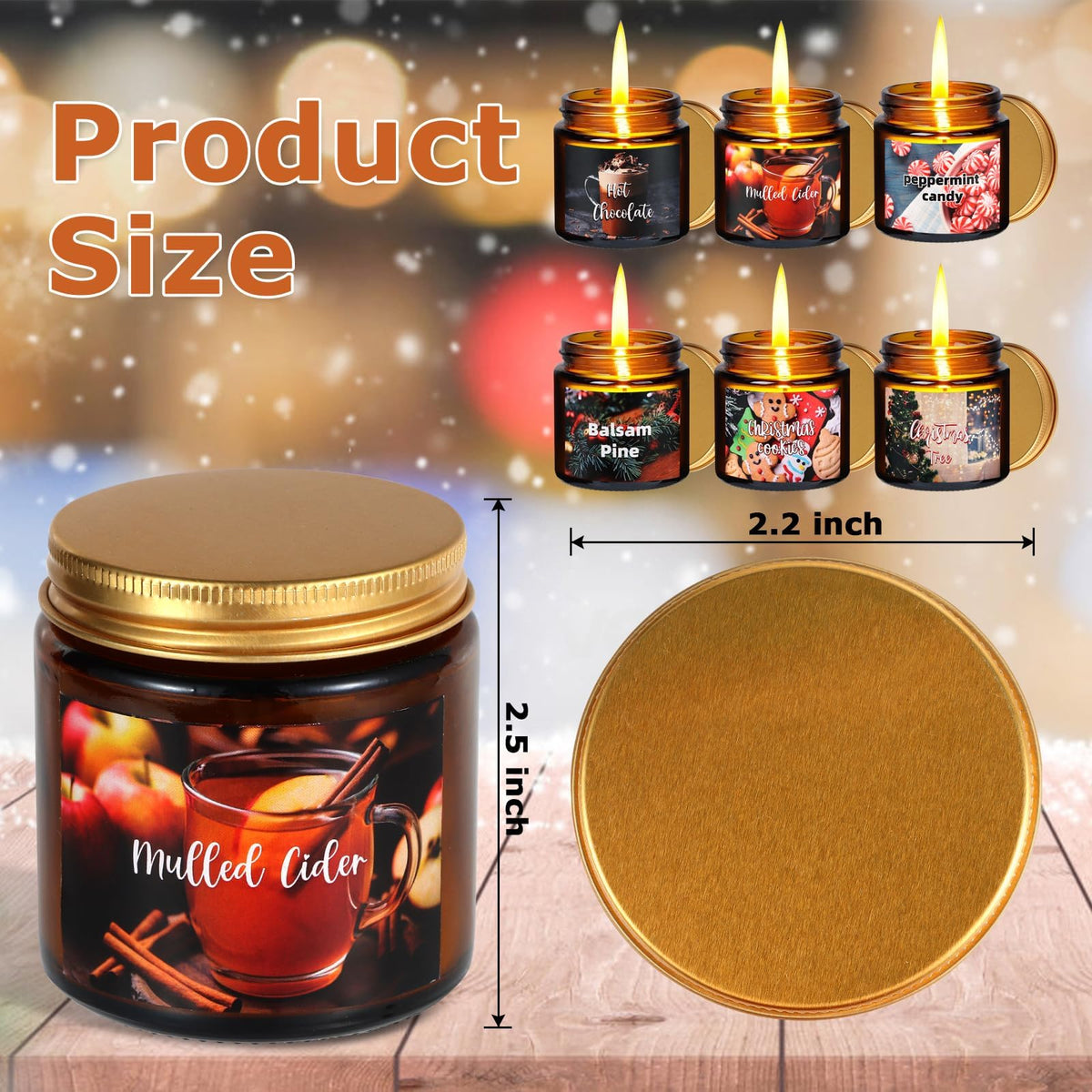 6-Piece Scented Candle Gift Set - Christmas Tree, Cookies, Candy, Pine, Chocolate, Mulled Cider