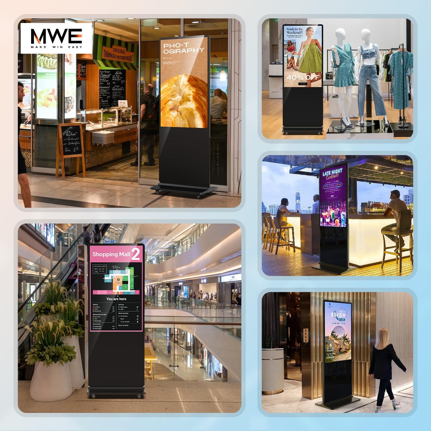 QIXZOCV MWE 43 Inch 4K Touchscreen Kiosk, Indoor Floor Standing Digital Signage Displays, Advertising Display LCD Totem, Interactive Display Poster Android System with Auto Media Player